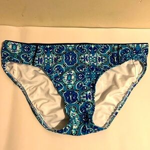 Womens Lands End Bikini Bottoms Blue Turquoise White Full Coverage Size 8